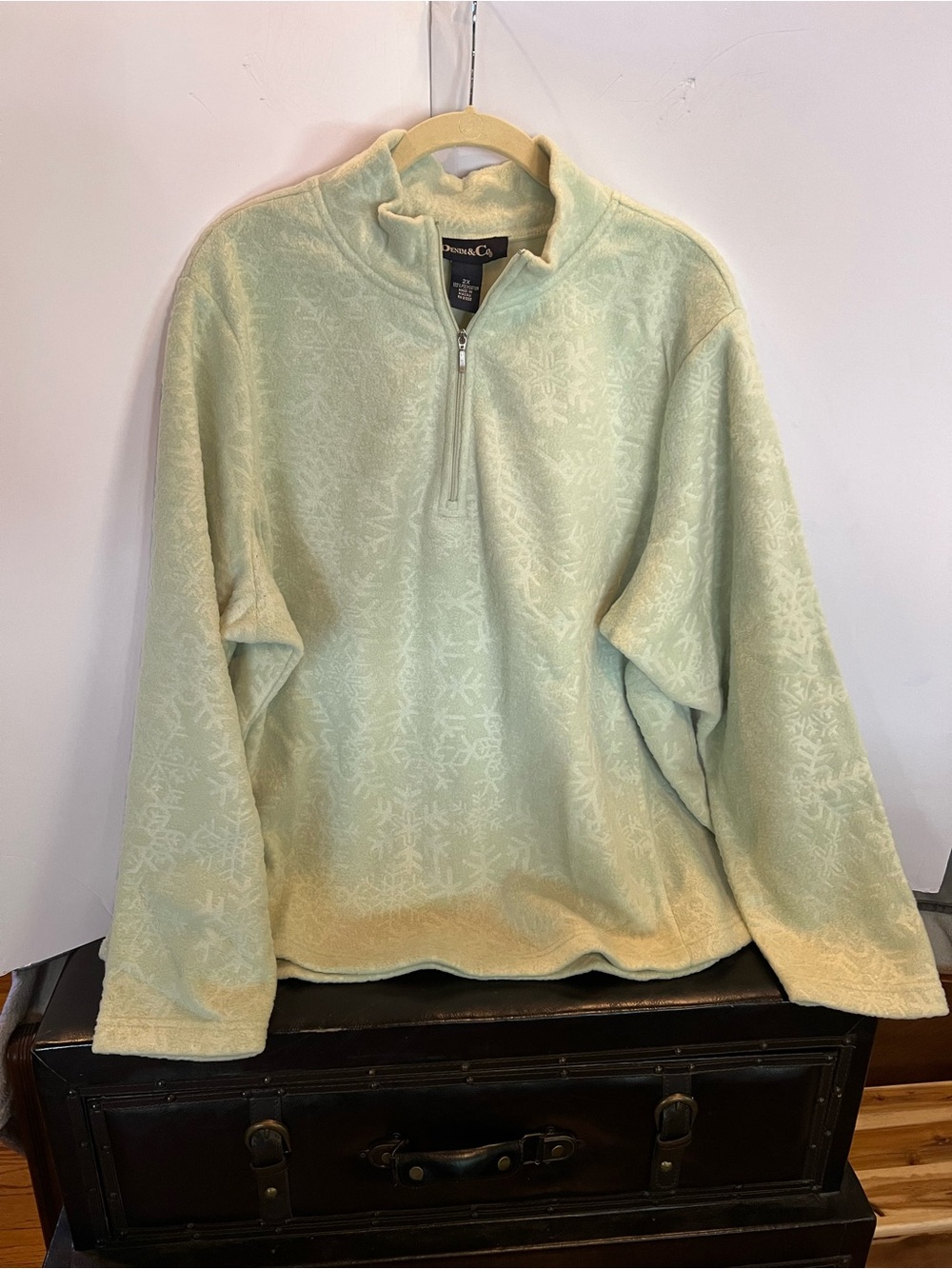 Denim&Co Pale Mint Quarter-Zip Fleece Pullover